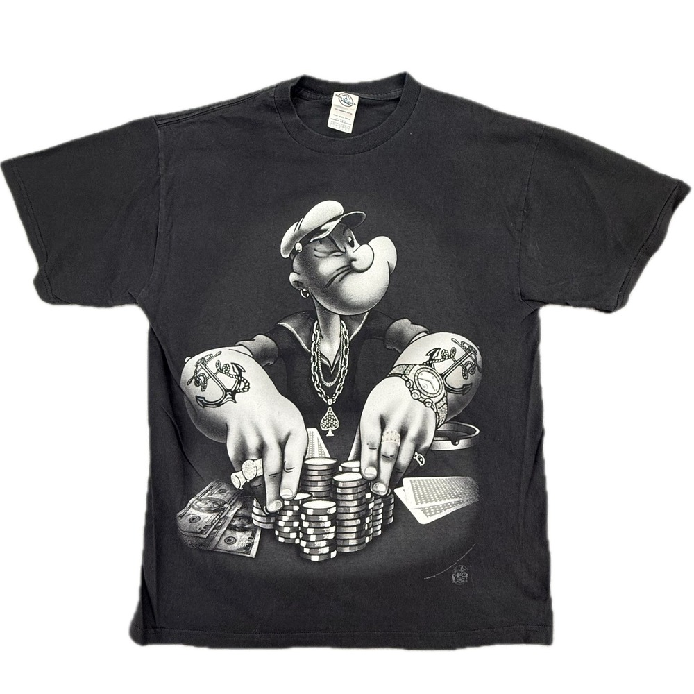Delta Popeye Graphic T-Shirt Mens L Black Poker Gambler King Features 2008
